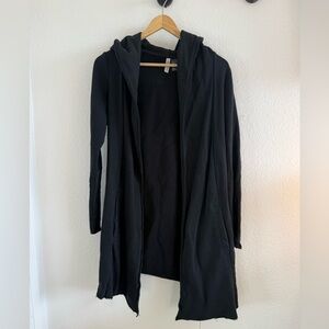 Longline Cotton Black Hooded Sweater XS